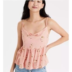 American Eagle Womens‎ Peach Pink Floral Peplum Tank Top Size Small Boho Summer